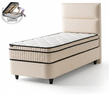 1 persoons boxspring boucle met opbergruimte   cremekleur   incl matras