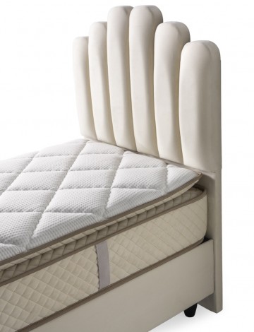 1 persoons boxspring jazz opbergbed hoofdbord luxe velvet stof licht creme 0