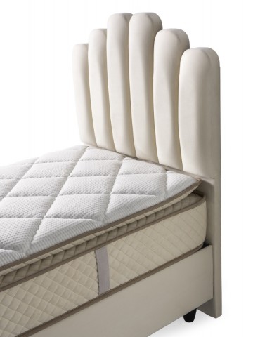 1 persoons boxspring jazz opbergbed hoofdbord luxe velvet stof licht creme
