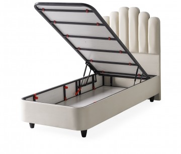 1 persoons boxspring jazz opbergbed luxe velvet stof licht creme 2
