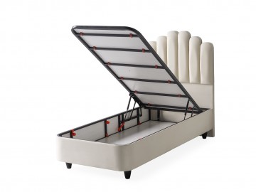 1 persoons boxspring jazz opbergbed luxe velvet stof licht creme