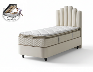 1 persoons boxspring jazz opbergbed set luxe velvet stof licht creme 0