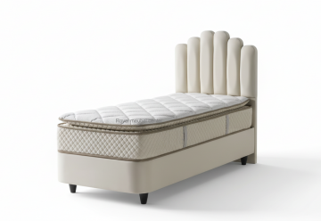 1 persoons boxspring jazz opbergbed set luxe velvet stof licht creme