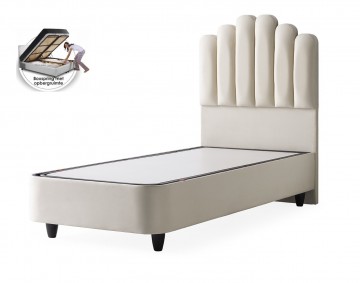 1 persoons boxspring jazz opbergbed zonder matras luxe velvet stof licht creme 2