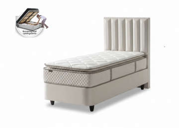 1 persoons boxspring leo opbergbed set velvet ecru