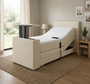 1 persoons elektrische boxspring kubic met tv lift beige