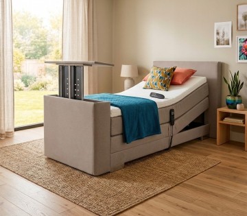 1 persoons elektrische boxspring kubic met tv lift taupe
