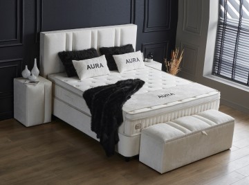 Boxspring aura opbergbed complete set met voetbord
