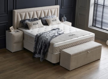 Boxspring azur opbergbed complete set zijkant