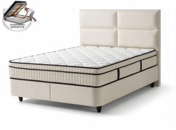 Boxspring boucle met opbergruimte   cremekleur   incl matras