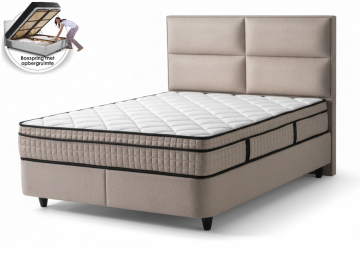 Boxspring boucle met opbergruimte   taupe   incl matras