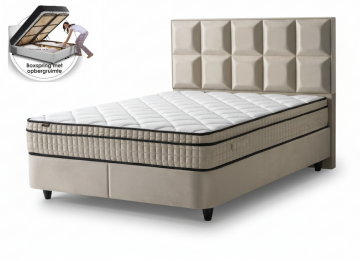 Boxspring carre met opbergruimte  inclusief matras velvet beige