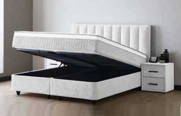 Boxspring ecru opbergbed openbak