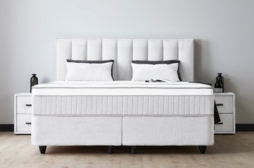 Boxspring ecru twee persoons opbergbed