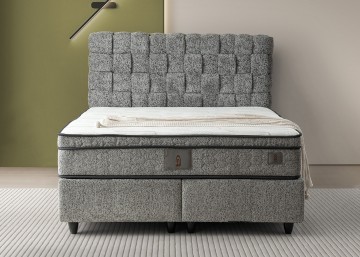 Boxspring hazel opbergbed grijs inclusief matras voorkant