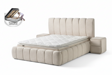 Boxspring japandi opbergbed  luxe zachte stof licht creme