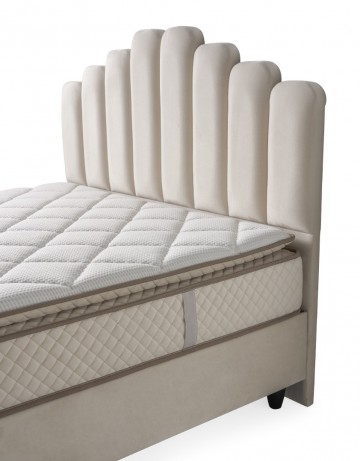 Boxspring jazz opbergbed hoofdbord luxe velvet stof licht creme 0