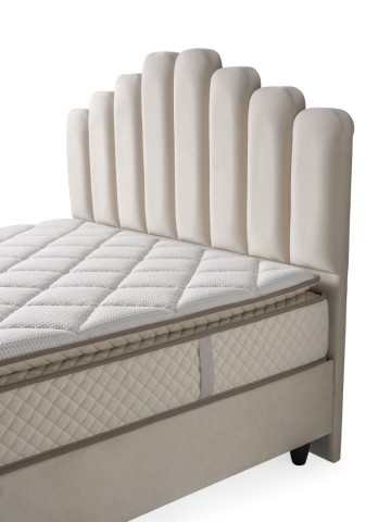 Boxspring jazz opbergbed hoofdbord luxe velvet stof licht creme