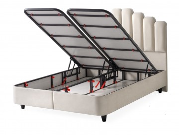 Boxspring jazz opbergbed openbakken luxe velvet stof licht creme 0