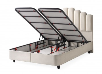 Boxspring jazz opbergbed openbakken luxe velvet stof licht creme