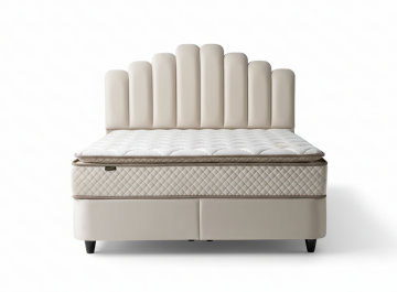 Boxspring jazz opbergbed set luxe velvet stof licht creme voorkant