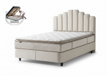Boxspring jazz opbergbed set luxe velvet stof licht creme