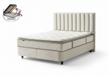 Boxspring leo opbergbed set velvet stof ecru kleur