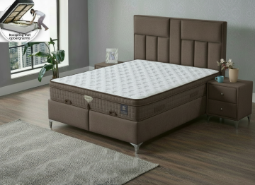 Boxspring mode opbergbed bruin