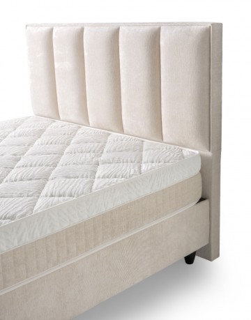 Boxspring parel opbergbed zachte stof in parelwit hoofdbord 0