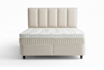 Boxspring parel opbergbed zachte stof in parelwit voorkant