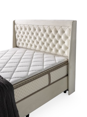 Boxspring rixos opbergbed hoofdbord luxe velvet stof ecru