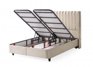 Boxspring ruby opbergbed open bakken velvet beige