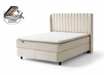 Boxspring ruby opbergbed set velvet stof beige kleur