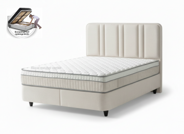Boxspring sara opbergbedluxe zachte stof licht ecru