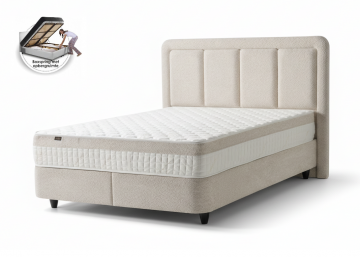 Boxspring vesper opbergbed  luxe zachte stof licht creme