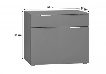 Commode alaska grijs metallic 2 laden 2 deuren 3