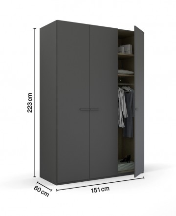 Draaideur kledingkast classic grafiet grijs 3 deuren open deur