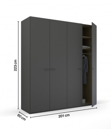 Draaideur kledingkast classic grafiet grijs 4 deuren open deur