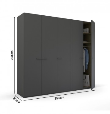 Draaideur kledingkast classic grafiet grijs 5 deuren open deur