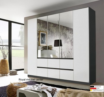 Draaideur linnenkasten main metallic grijs alpine wit met spiegel 226 cm