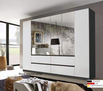 Draaideur linnenkasten main metallic grijs alpine wit met spiegel 271 cm