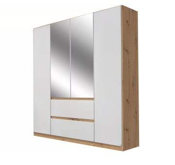Draaideurkast main eiken artisan alpine wit met spiegel deuren 181cm
