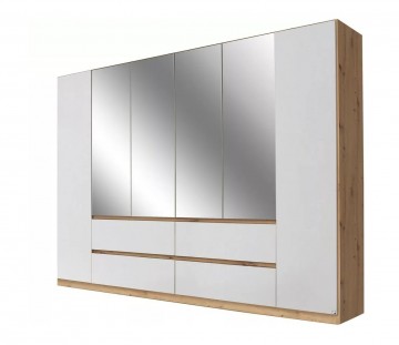 Draaideurkast main eiken artisan alpine wit met spiegel deuren 271cm