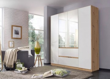 Draaideurkast main eiken artisan alpine wit met spiegel deuren 4 deuren