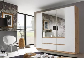 Draaideurkast main eiken artisan alpine wit met spiegel deuren 5 deuren 0