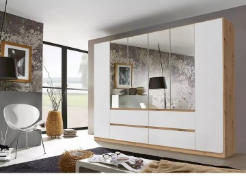 Draaideurkast main eiken artisan alpine wit met spiegel deuren 6 deuren