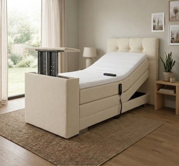 Elektrische 1 persoons boxspring nexa met tv lift voetbord beige