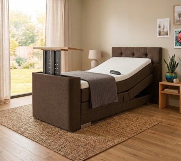Elektrische 1 persoons boxspring nexa met tv lift voetbord bruin