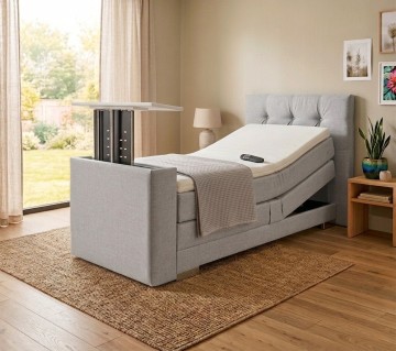 Elektrische 1 persoons boxspring nexa met tv lift voetbord lichtgrijs
