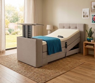 Elektrische 1 persoons boxspring nexa met tv lift voetbord taupe